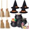 12 Pcs Halloween Decorations - Mini Witch Hats, Candy Cauldron, and Mini Broom